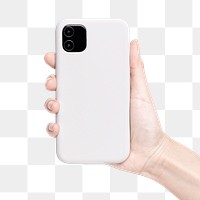 White mobile phone case png mockup in hand product showcase back view