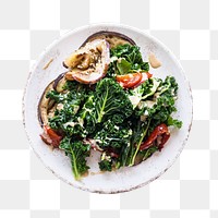 Keto salad png with roasted eggplant and kale