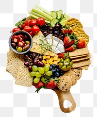 Snack board mockup png with cheese, fruits and crackers