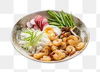 Egg and prawn poke bowl png mockup