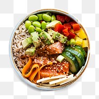 Salmon poke bowl png mockup in flat lay style