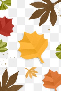 Png autumn leaf pattern in paper craft style transparent background