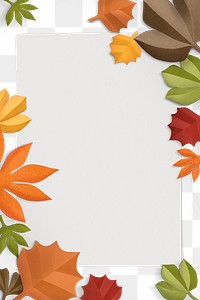 Png transparent frame with autumn leaf in flat lay style