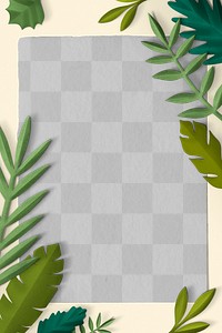 Green leaf frame png mockup in paper craft style