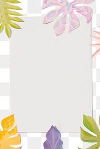 Png transparent frame with paper craft leaf in flat lay style