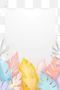 Png transparent frame with pastel leaf border in flat lay style