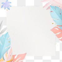 Png transparent frame with pastel leaf border in flat lay style