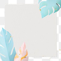 Png transparent frame with pastel leaf border in flat lay style