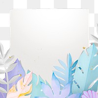 Png transparent frame with pastel leaf border in flat lay style
