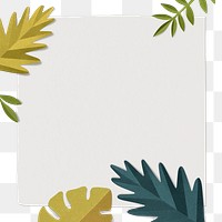 Png transparent frame with green leaf border in flat lay style