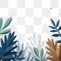 Frame png with paper craft leaves in winter tone flat lay style