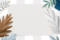 Png transparent frame with winter leaf border in flat lay style