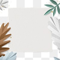 Png transparent frame with winter leaf border in flat lay style