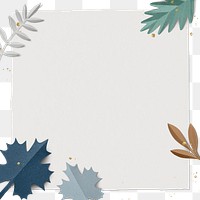 Png transparent frame with winter leaf border in flat lay style