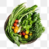 Vegetables basket png transparent background in flat lay