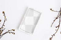 Plain plate png mockup in flat lay style with dried flowers