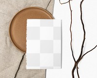 Flyer png mockup on wooden plate in flat lay style