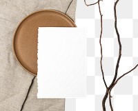 Flyer png mockup transparent background on wooden plate in flat lay style