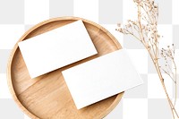 Flyer png mockup transparent background on wooden plate in flat lay style
