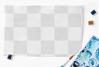 Paper png mockup with blue watercolor palette