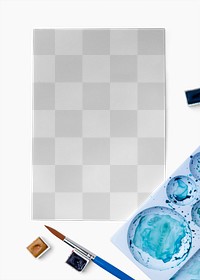 Paper png transparent mockup with blue watercolor palette