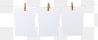 Three photos hanging png mockup transparent background