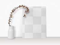 Paper leaning on wall png transparent with dried plant in vase