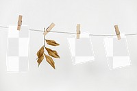 Papers mockup png hanging from a rope with paper clips