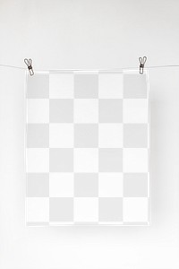 Papers mockup png hanging from a rope with paper clips