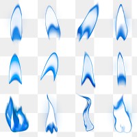 Torch flame png sticker, blue realistic burning fire set