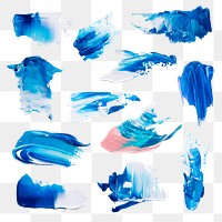 Blue paint smudge textured png brush stroke creative art graphic set