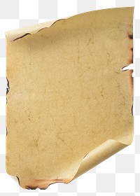 Burnt paper png, vintage scroll graphic with copy space on transparent background