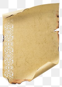 Burnt paper png, vintage scroll graphic with copy space on transparent background