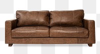 Industrial sofa png mockup brown leather couch living room furniture