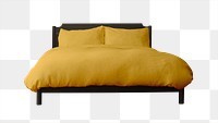 Retro bed png mockup with yellow bedding