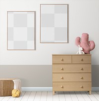 Picture frame png mockup in a minimal kids room