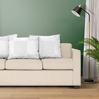 Cushion png mockup on a sofa in a modern living room