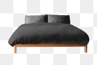 Minimal bed png mockup with black bedding