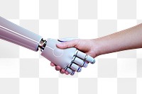 Png robot handshake human, artificial intelligence digital transformation