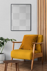Picture frame png mockup hanging in a retro living room