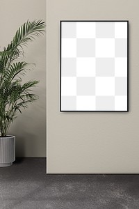 Picture frame png mockup hanging in a loft room