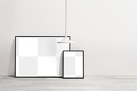Picture frame png mockup leaning on white wall