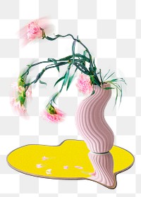 Flower PNG sticker, pastel pink carnation in vase abstract art