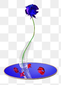 Rose PNG sticker, blue flower in vase abstract art
