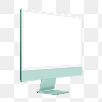 Green computer png mockup with white screen digital device