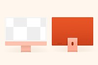 Computer screen png mockup orange pastel digital device minimal style