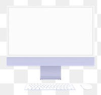 Purple computer png mockup with white screen digital device