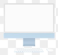 Blue computer png mockup with white screen digital device