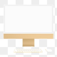 Yellow computer png mockup with white screen digital device