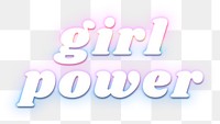 Png girl power sticker typography in glowing rainbow font